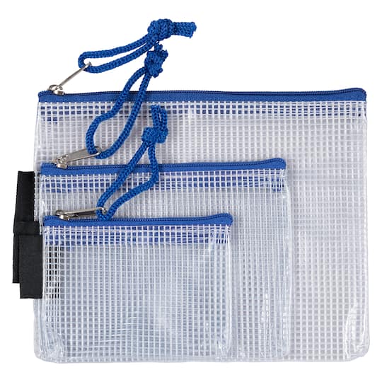 JAM Paper Blue Mesh Zipper Pouch Set